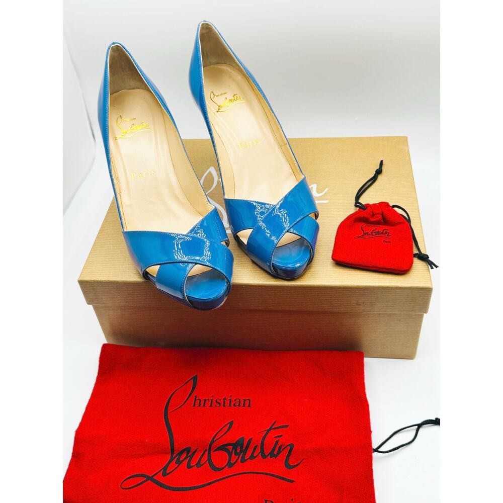 CHRISTIAN LOUBOUTIN  Classic Patent Blue Shelley 90 Pumps  size EU 36 - Picture 3 of 11